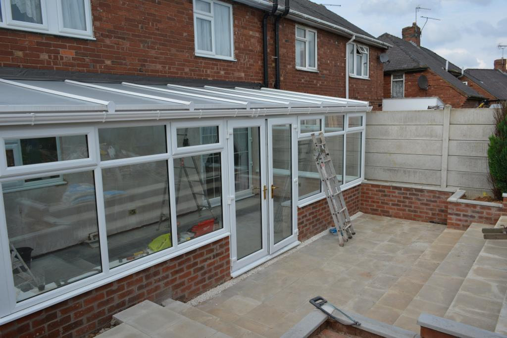 Glass roof lean-to conservatory. Copyright LHBS, all rights reserved.